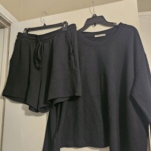 Black Knit Sweater and Shorts Set